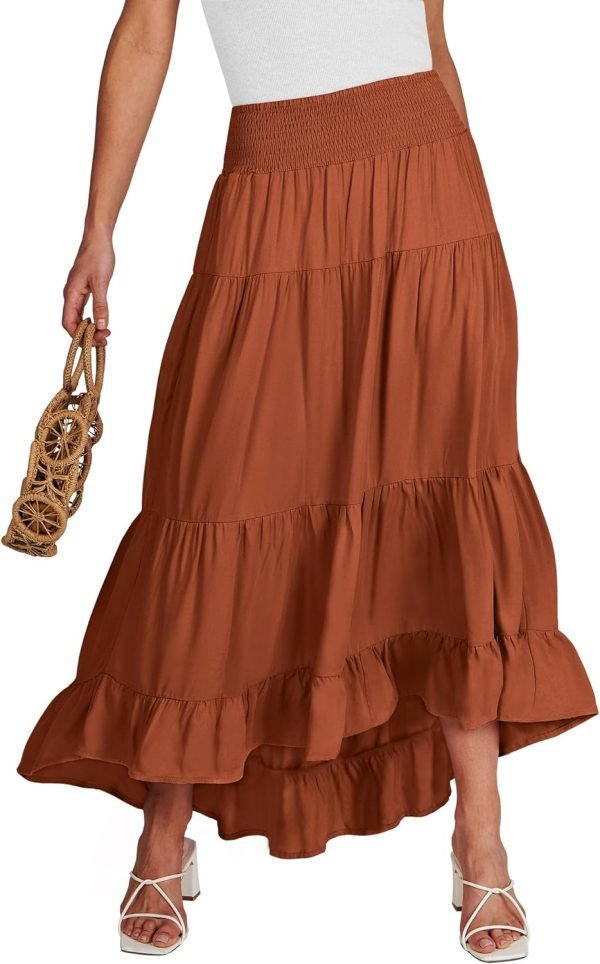 Saonta  Women Summer Maxi Skirt Elastic High Waist Flowy Boho Casual Tiered Aline Long Beach Skirts 2024 Trendy Outfits