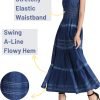 Saonta  Women's Maxi Dress Sleeveless Denim Long Summer A-line Casual Blue Cotton Boho Flowy Sundresses for Women