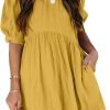 Saonta  Womens Summer Spring V Neck Ruffle Chiffon Elegant Empire Waist Mini Short Swing Skater Dresses