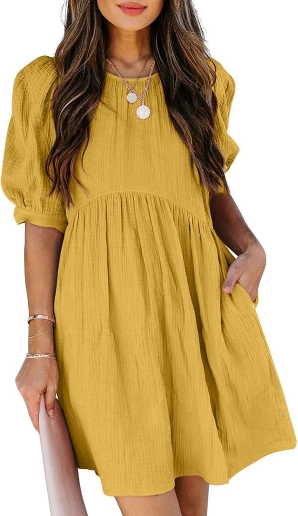 Saonta  Womens Summer Spring V Neck Ruffle Chiffon Elegant Empire Waist Mini Short Swing Skater Dresses