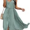 Saonta  Women's 2024 Summer Casual Boho Sundress Polka Dot Spaghetti Strap V Neck Flowy Midi Dresses