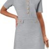 Saonta  Women's Knit Bodycon Sweater Dress Button Short Sleeve Crew Neck Elegant Formal Mini Dress