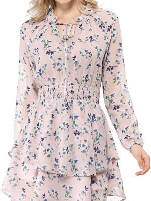 71AurP85WEL._AC_SL1447 Saonta K Women's Ruffled Floral Smocked Waist Layered Tiered Chiffon Dress