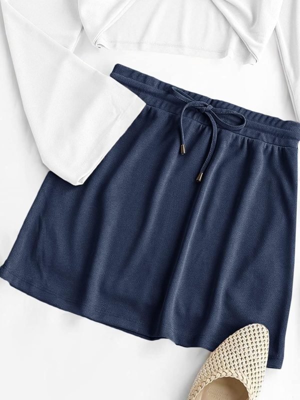 Saonta  Women's Casual Mini Skirt Drawstring Summer High Waist Bodycon Short Skirts