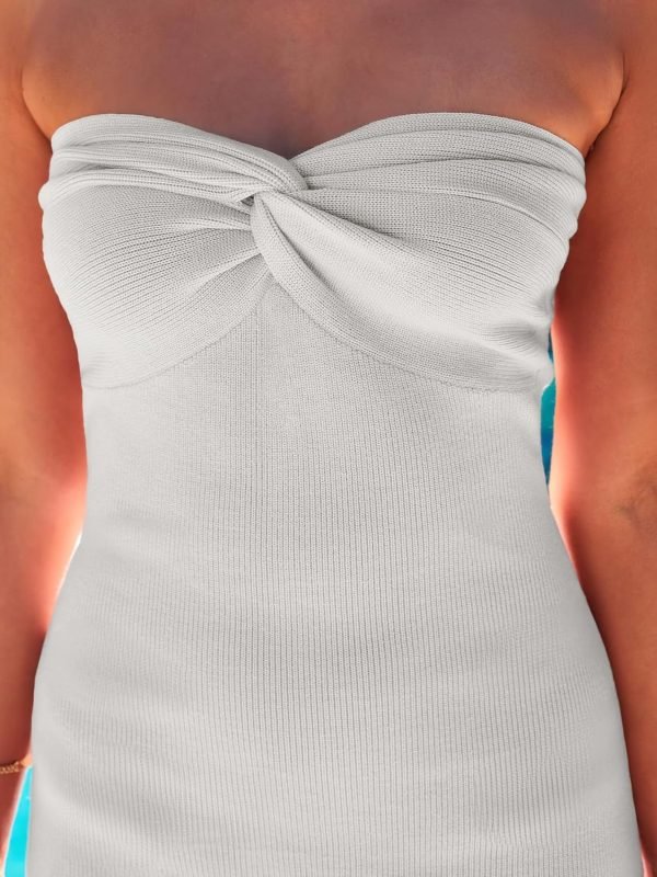 Saonta  Knitted Dresses Twisted Front Bodycon Dress with Back Slit