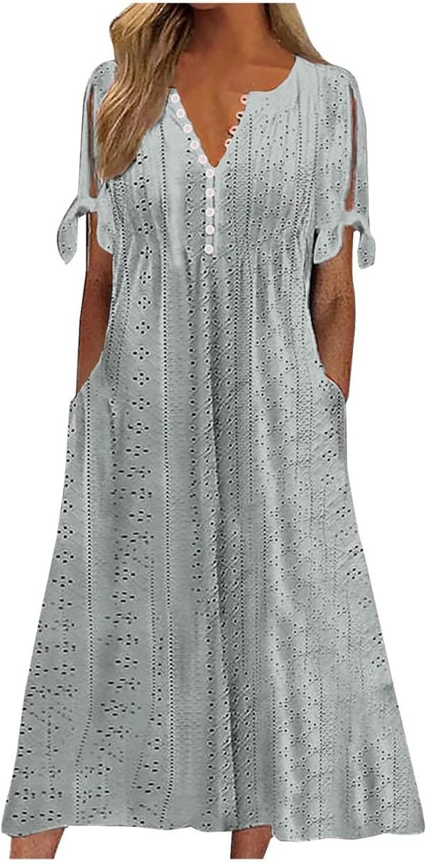 Womens Bohemian Maxi Long Dress Trendy Boho Dresses V Neck Beach Vacation Dress Casual Beachy Outfits with Pockets