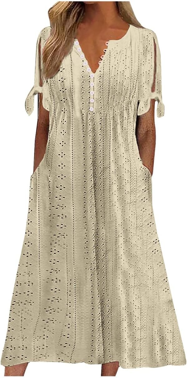 Womens Bohemian Maxi Long Dress Trendy Boho Dresses V Neck Beach Vacation Dress Casual Beachy Outfits with Pockets