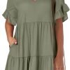 Saonta  Women's 2024 Summer Trendy V Neck Ruffle Short Sleeve A Line Tiered Flowy Casual Mini Beach Dress with Pockets