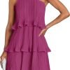 Saonta Women's 2024 Summer Sleeveless Mini Dress Boho One Shoulder Ruffle Tiered Layered Chiffon Flowy A Line Dresses