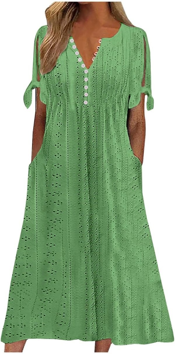 Womens Bohemian Maxi Long Dress Trendy Boho Dresses V Neck Beach Vacation Dress Casual Beachy Outfits with Pockets