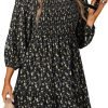 Saonta  Womens Summer Dresses 2024 Boho Floral Square Neck Smocked 3/4 Sleeve Casual A-Line Swing Mini Babydoll Dress