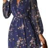 Saonta  Women's Floral Print Chiffon A-Line Mini Dress Long Peasant Sleeves