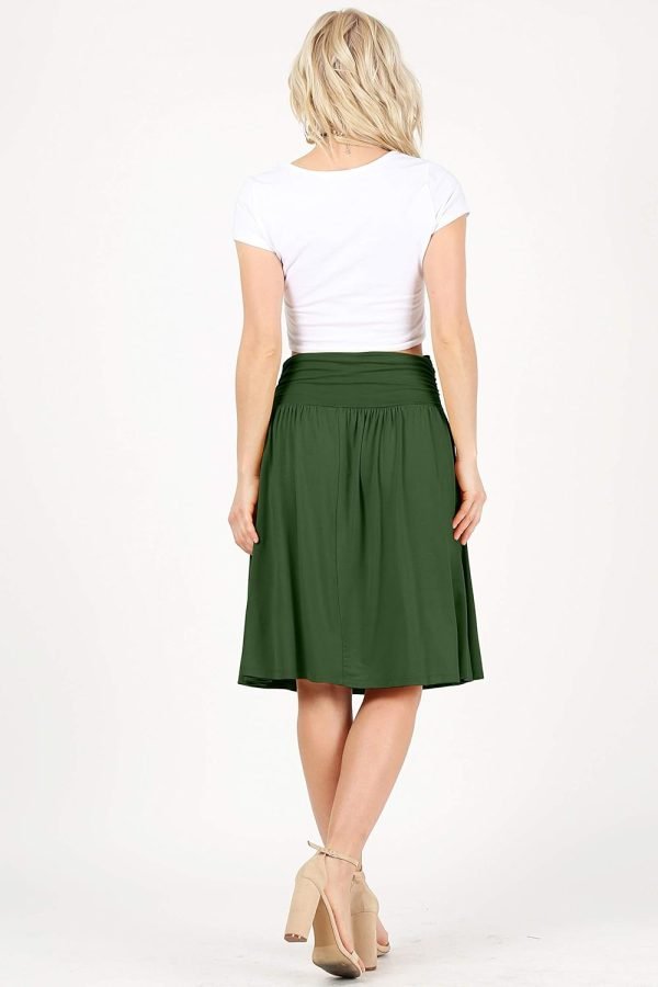 Saonta  Skirts for Women Regular and Plus Size Skirt with Pockets Below The Knee Length Ruched Flowy Midi Skirt