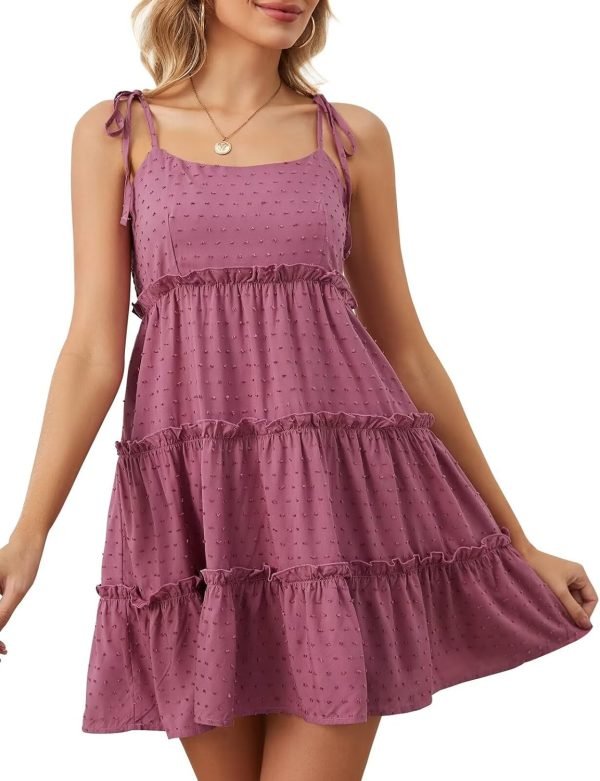 Women's Summer Mini Dress Sleeveless Boho Spaghetti Strap Dresses Casual Flowy A Line Cami Dress S-XXL