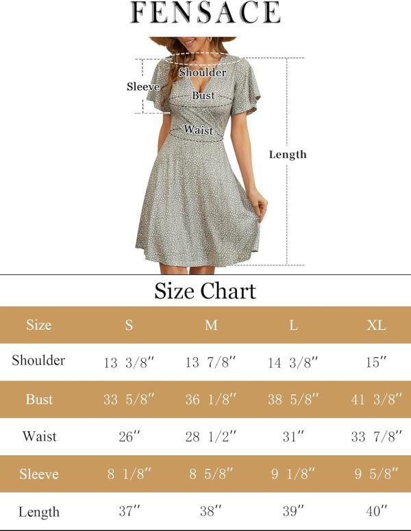 Saonta  Womens Sundress Summer Floral Short Sleeve Wrap V Neck A-Line Midi Dress