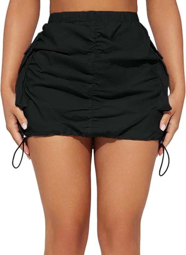 Womens Saonta  Skirt Y2k High Waisted Pencil Mini Skirts for Women Sexy Trendy Short Side Drawstring Ruched Bodycon Cute Skirts