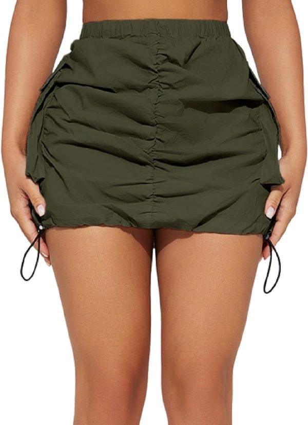 Womens Saonta  Skirt Y2k High Waisted Pencil Mini Skirts for Women Sexy Trendy Short Side Drawstring Ruched Bodycon Cute Skirts