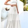 Saonta  Women's 2024 Summer Boho Elastic High Waist Maxi Skirt A-Line Flowy Ruffle Tiered Long Beach Skirts with Pockets