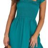 Saonta  Womens Summer Casual Sleeveless Square Neck Smocked Ruffle Backless Boho Mini Dress 2024 Trendy Short Sundress