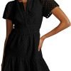 Saonta  Womens 2024 Summer Short Dress V Neck Short Sleeve A Line Hollow Out Lace Ruffle Cute Casual Beach Party Dresses