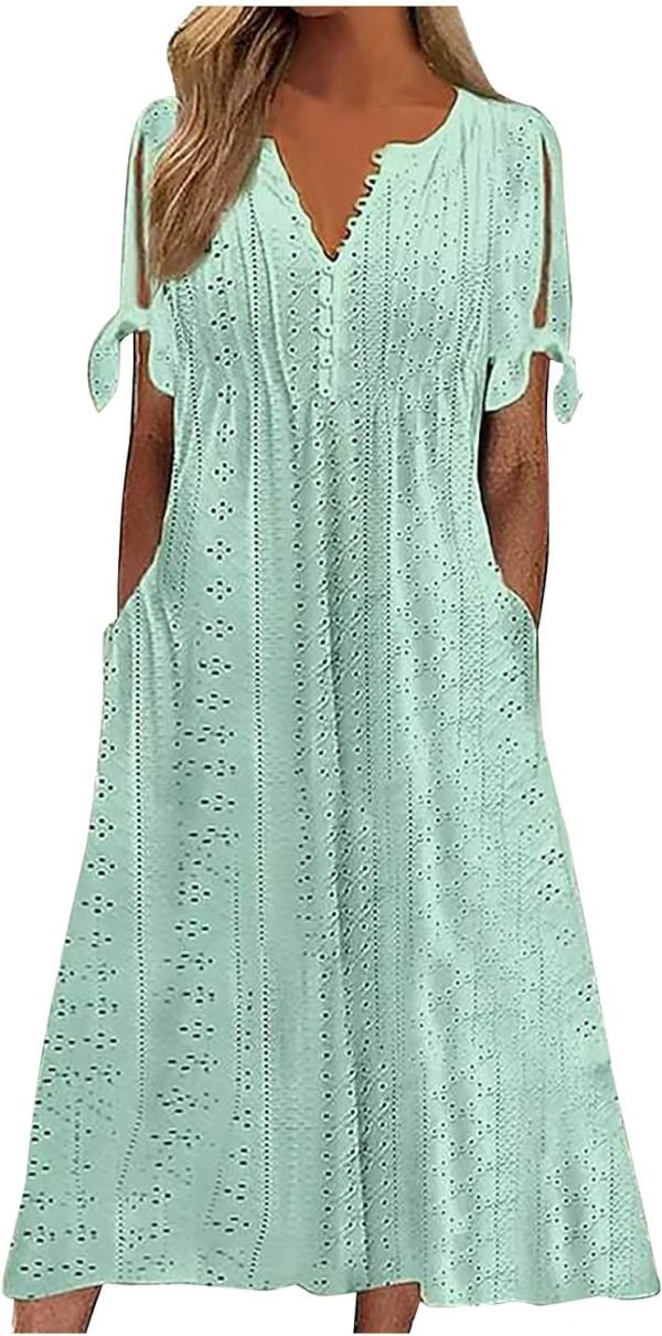 Womens Bohemian Maxi Long Dress Trendy Boho Dresses V Neck Beach Vacation Dress Casual Beachy Outfits with Pockets