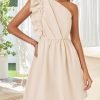 Saonta Women's Summer One Shoulder Ruffle Dress 2024 Boho Sleeveless Elastic High Waist Swing Mini Dresses