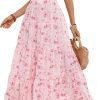 Saonta  Women's Floral Print Elastic High Waist Pleated Ruffle Flowy Long Skirts