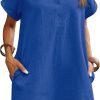 Saonta  Womens Cotton Shirt Dress Summer Casual Short Sleeve Button Down Beach Cover Up Shirts with Pockets