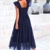Saonta  Womens 2024 Summer Casual Sleeveless Smocked Ruffle Tulle Flowy Beach Sundress