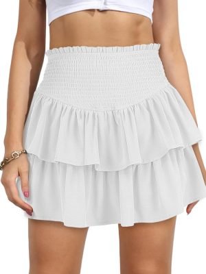 71FdV5W6mhL._AC_SL1500 Women's High Waist Ruffle Mini Skirt Cute Tiered Short Skirt with Shorts Underneath