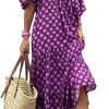 Saonta  Womens Loose Fit Casual Summer V Neck Half Sleeve Bohemian Geometric Pattern Maxi Long Dresses