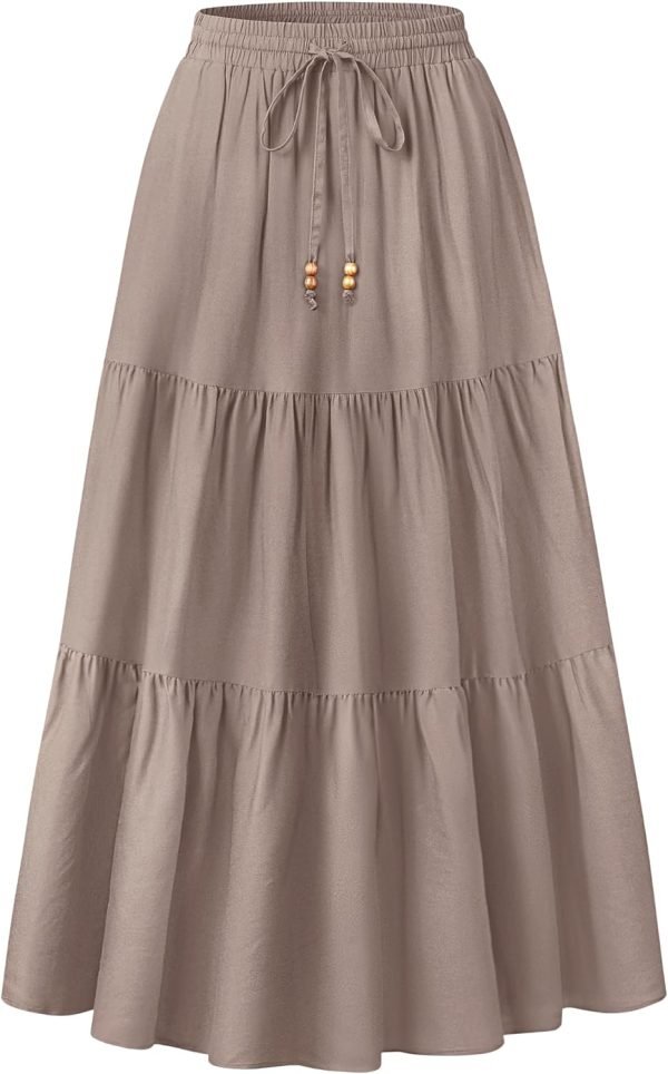 Saonta  Women's 2024 Summer Boho Elastic High Waist Maxi Skirt A-Line Flowy Ruffle Tiered Long Beach Skirts with Pockets