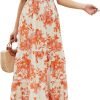 Saonta Women's 2024 Summer Casual Floral Print Short Flutter Sleeve Crew Neck Smocked High Waist Flowy Maxi Dress