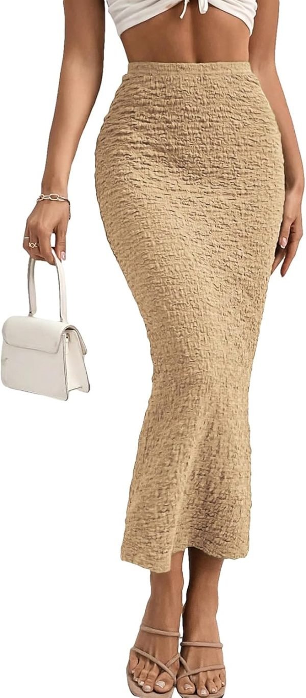 Saonta  Women's Texture Bodycon Maxi Skirt High Waist Pencil Long Skirts