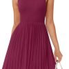 Saonta Women's Summer Sleeveless Mini Dress 2024 Crewneck Knit A Line Pleated Swing Casual Basic Short Dress