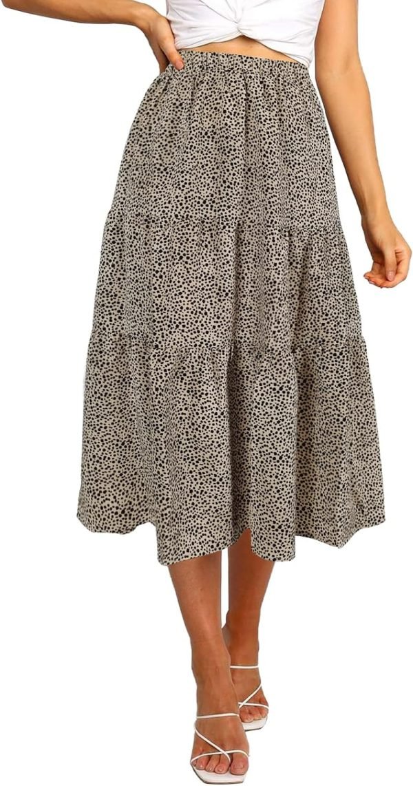 Saonta  Women's Boho Leopard Print Skirt Pleated A-Line Swing Midi Skirts