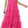 Saonta Womens 2024 Summer Casual Sleeveless Smocked Ruffle Tulle Flowy Beach Sundress