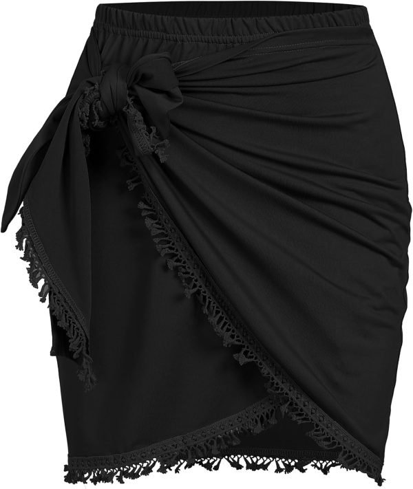 Saonta  Slit Skirt for Women Boho Print Tie Side Wrap Tassel Casual Beach Mini Skirt