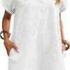 Saonta  Womens Cotton Shirt Dress Summer Casual Short Sleeve Button Down Beach Cover Up Shirts with Pockets