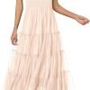 Saonta Womens 2024 Summer Casual Sleeveless Smocked Ruffle Tulle Flowy Beach Sundress