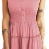 Saonta  Womens Summer Dresses 2024 Sleeveless Button Down Smocked Elastic Waist Ruffle Tiered Casual Swing Mini Dress