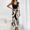 Saonta  Women's High Waist Graphic Print A Line Pleated Long Skirt
