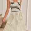 Saonta Women's Summer Sleeveless Mini Dress 2024 Square Neck Striped Knit A Line Pleated Tank Dresses