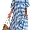 Saonta  Women Boho Maxi Dresses 2024 V Neck Long Puff Sleeve Smocked Ruffle Flowy Casual Dress