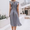 Saonta  Women's Striped Linen Midi Dress Elegant Square Neck Ruffle Cap Sleeves Maternity Dress 2024 Summer Beach Dress