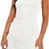 Saonta  Women's Summer Sleeveless Boat Neck Mini Dress Slim Fit Party Club Bodycon Dresses