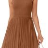 Saonta Women's Summer Sleeveless Mini Dress 2024 Crewneck Knit A Line Pleated Swing Casual Basic Short Dress