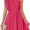 Saonta Women's Summer One Shoulder Ruffle Dress 2024 Boho Sleeveless Elastic High Waist Swing Mini Dresses
