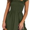 Saonta  Womens Summer Casual Sleeveless Square Neck Smocked Ruffle Backless Boho Mini Dress 2024 Trendy Short Sundress