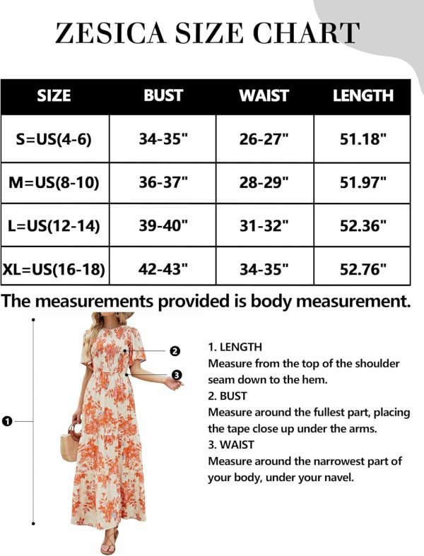 Saonta Women's 2024 Summer Casual Floral Print Short Flutter Sleeve Crew Neck Smocked High Waist Flowy Maxi Dress